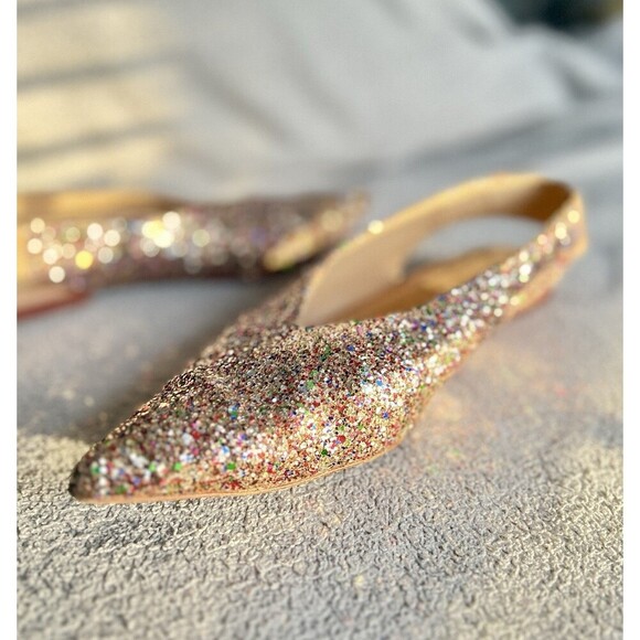 Bimba y Lola Glitter Sling Back Flats Pointed Toe Made In Spain EU 38 US 7.5 - Picture 2 of 10